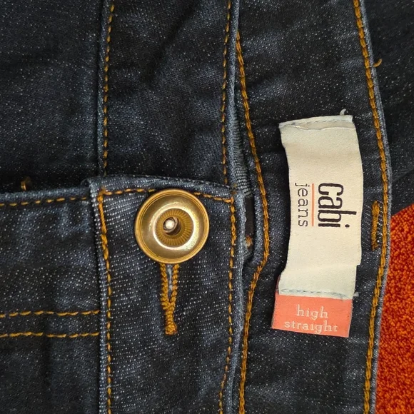 New CAbi Dark Blue High Straight Women's Jeans Size 12 32 5 Pkt Soft Denim - Picture 7 of 7